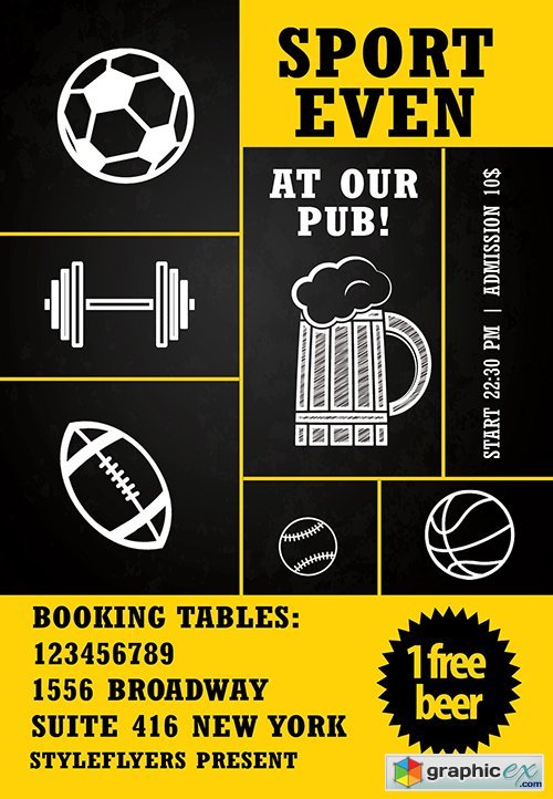 Sport Event at Our Pub PSD Flyer Template + Facebook Cover