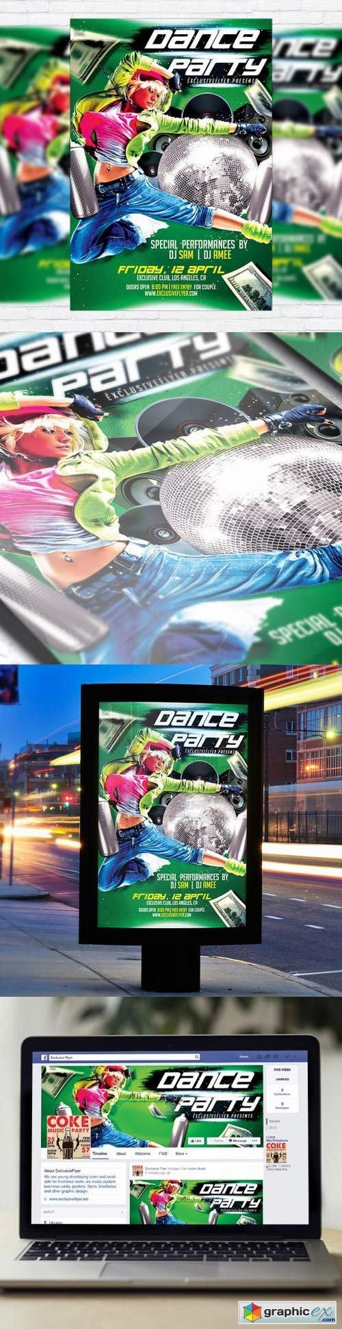 Dance Party Flyer PSD Template + Facebook Cover