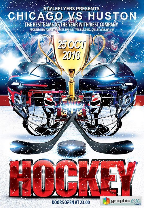 Hockey PSD Flyer Template + Facebook Cover