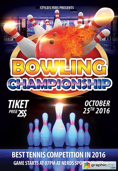 Bowling championship PSD Flyer Template + Facebook Cover