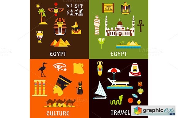 Egypt travel and culture flat icons