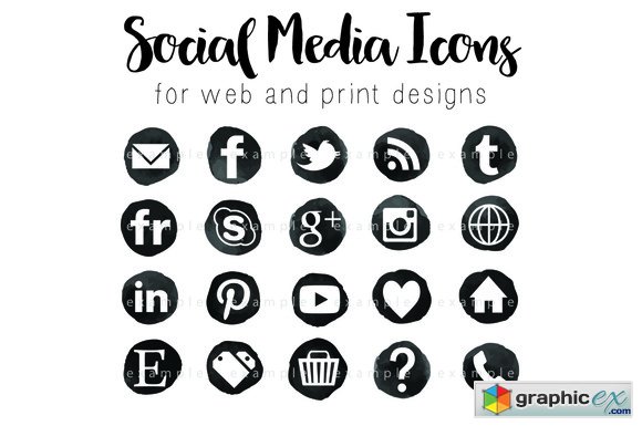 Social media icons black ink round