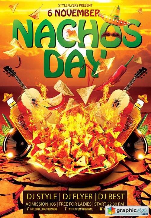Nachos Day Party Flyer PSD Template + Facebook Cover