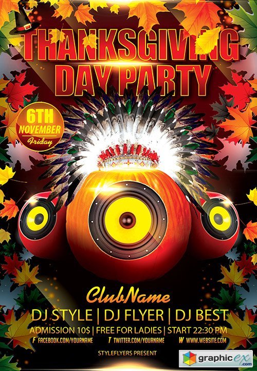 Thanksgiving Day Party Flyer PSD Template + Facebook Cover