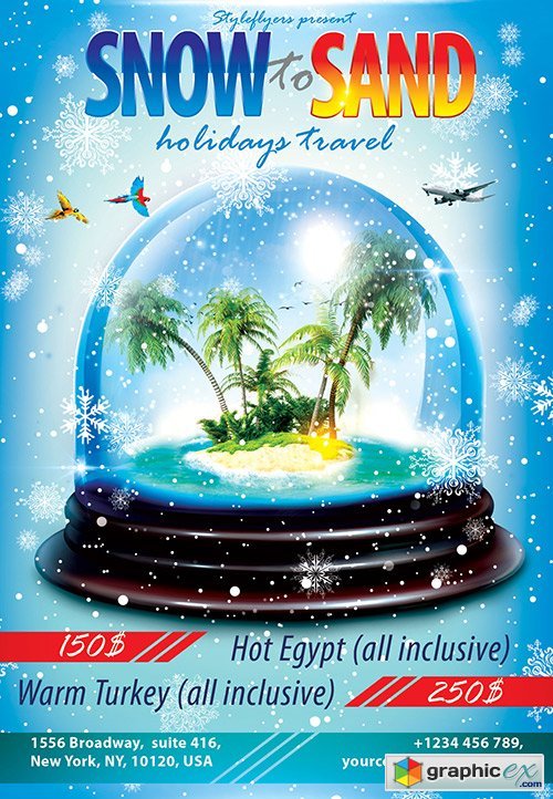 Snow to Sand  Holidays Travel PSD Flyer Template + Facebook Cover