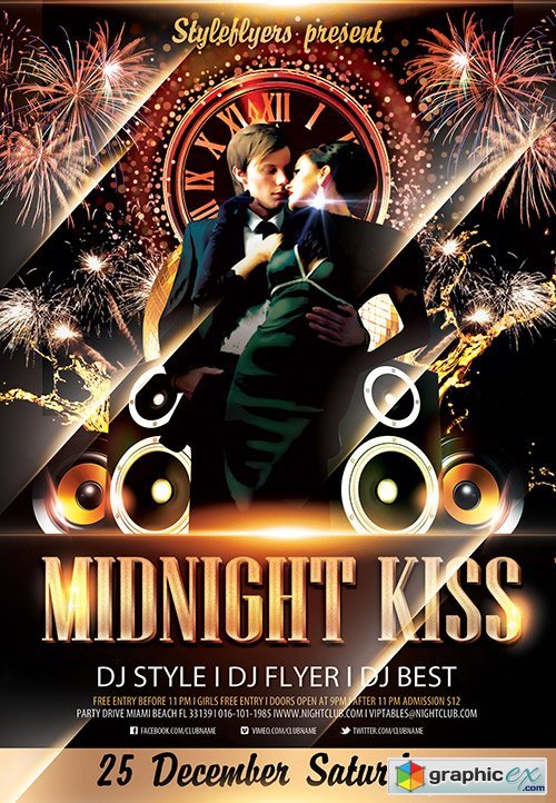 Midnight Kiss Party PSD Flyer Template + Facebook Cover