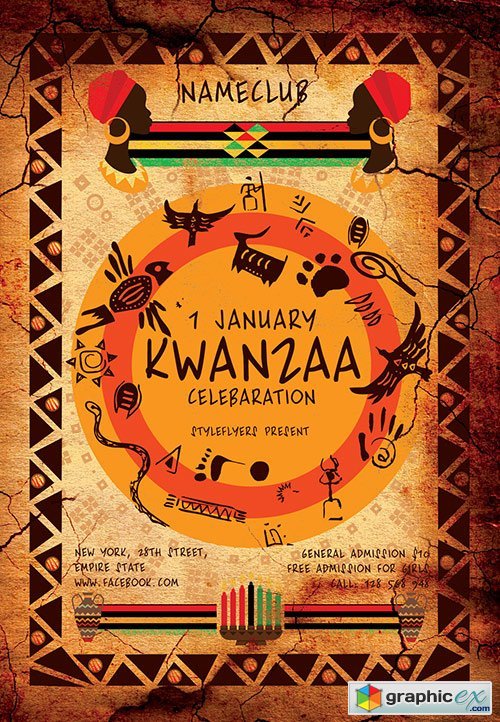 Kwanzaa Celebaration PSD Flyer Template + Facebook Cover