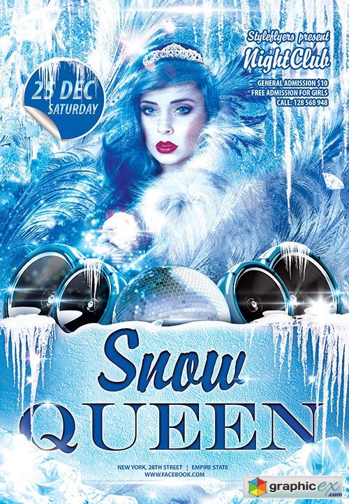 Snow Queen Party Flyer PSD Template + Facebook Cover