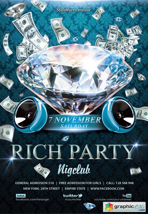 Rich Party Flyer PSD Template + Facebook Cover