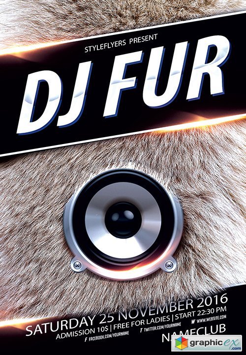 Dj Fur Party Flyer PSD Template + Facebook Cover