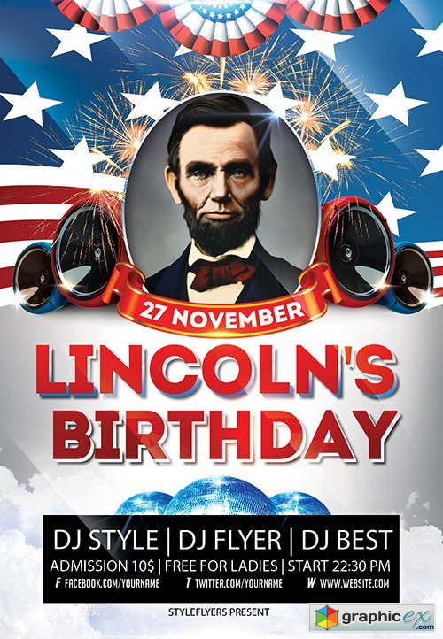 Lincolns Birthday Party PSD Flyer Template + Facebook Cover