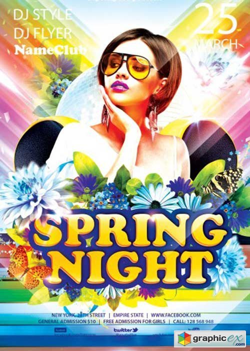 Spring Night V5 Party Flyer PSD Template + Facebook Cover