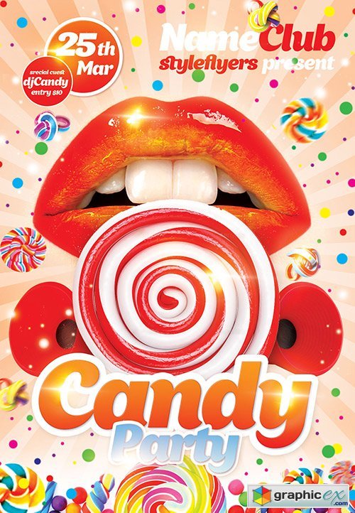 Candy Party PSD Flyer Template + Facebook Cover