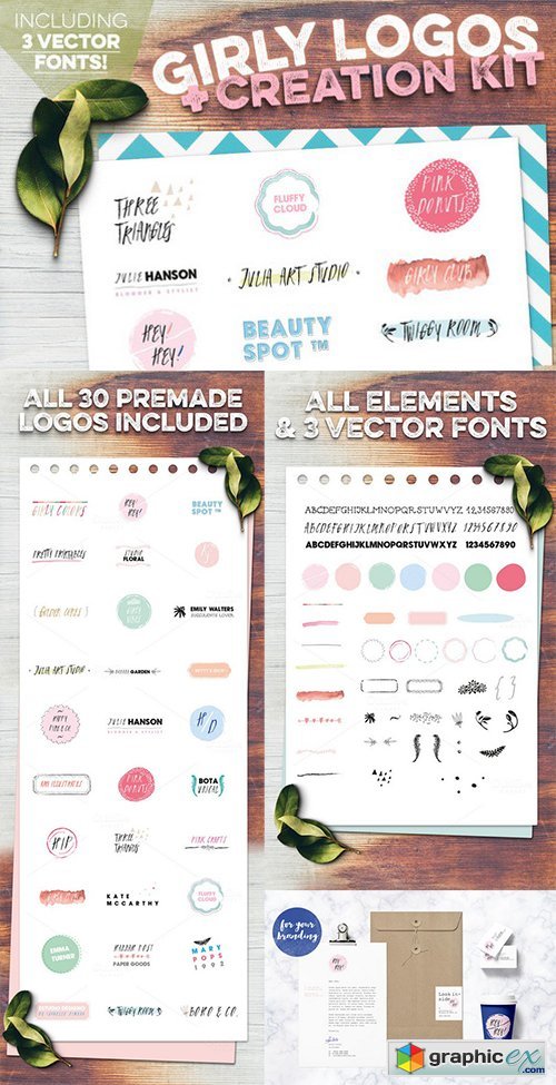 Girly Logos + Creation Kit w/ Fonts