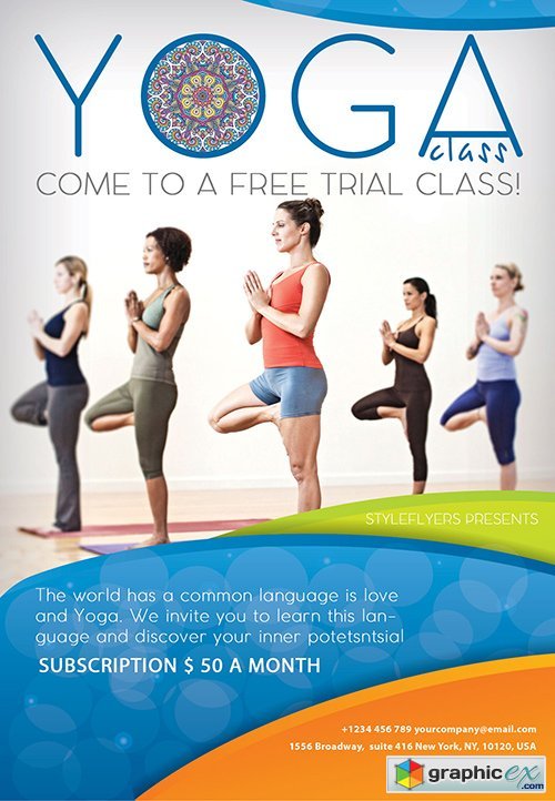 Yoga �lass PSD Flyer Template + Facebook Cover