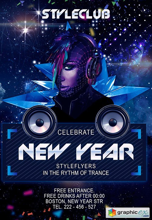 Trance New Year Flyer PSD Template + Facebook Cover
