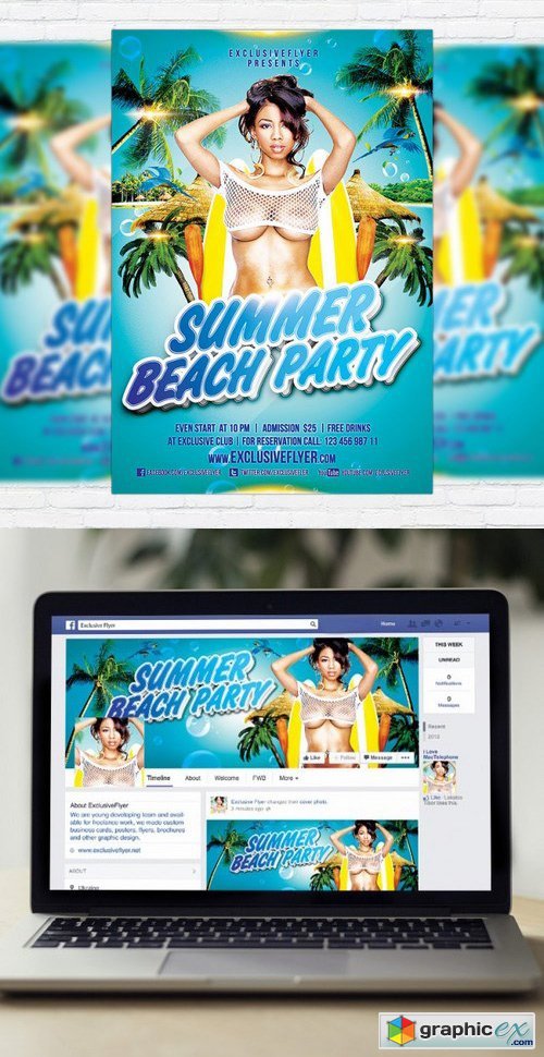 Summer Flyer PSD Template + Facebook Cover