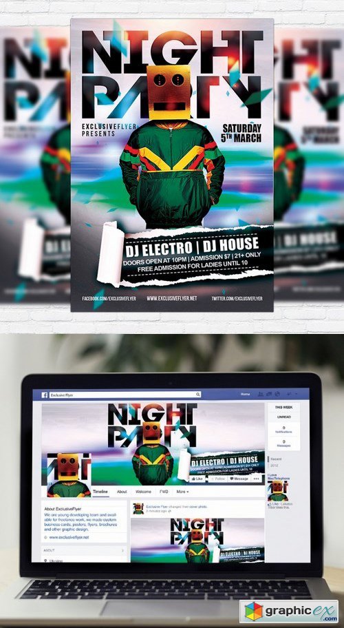 Night Party Flyer PSD Template + Facebook Cover