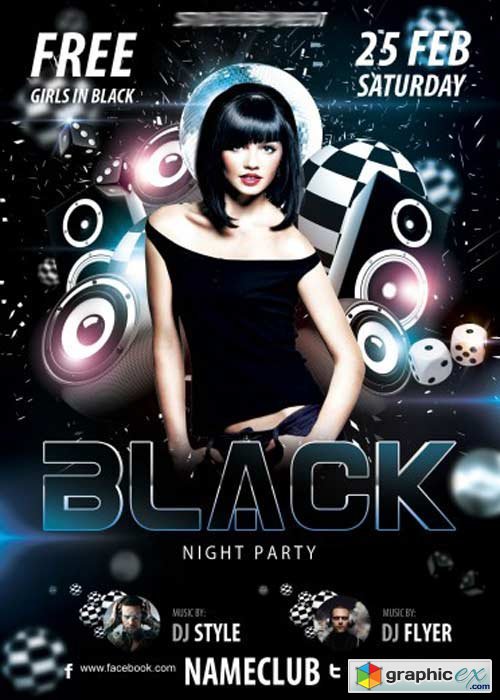 Black Night Party V1 Flyer PSD Template + Facebook Cover