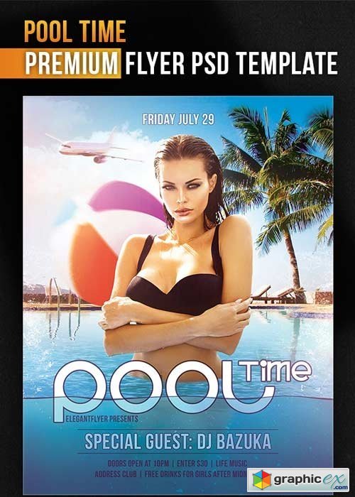 Pool Time  Flyer PSD Template + Facebook Cover