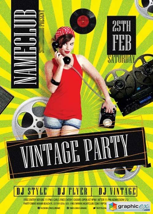 Vintage party V3 Flyer PSD Template + Facebook Cover