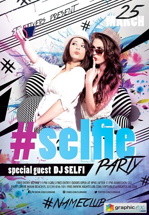 #Selfi Party PSD Flyer Template + Facebook Cover