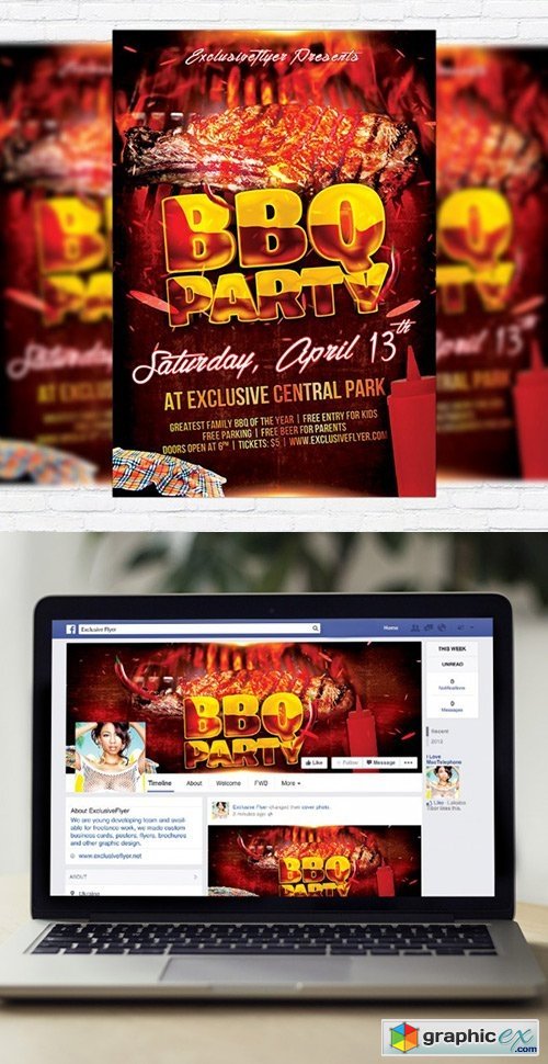 BBQ Party Flyer PSD Template + Facebook Cover