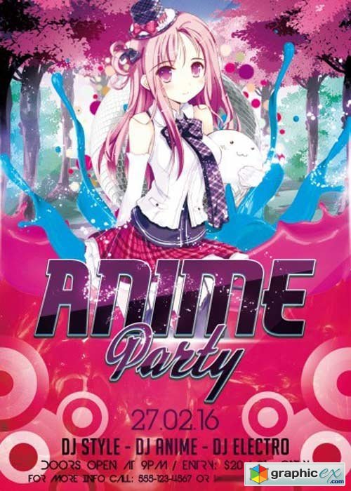 Anime Party V4 Flyer PSD Template + Facebook Cover