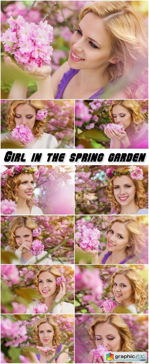 Lovely girl in the lush spring garden