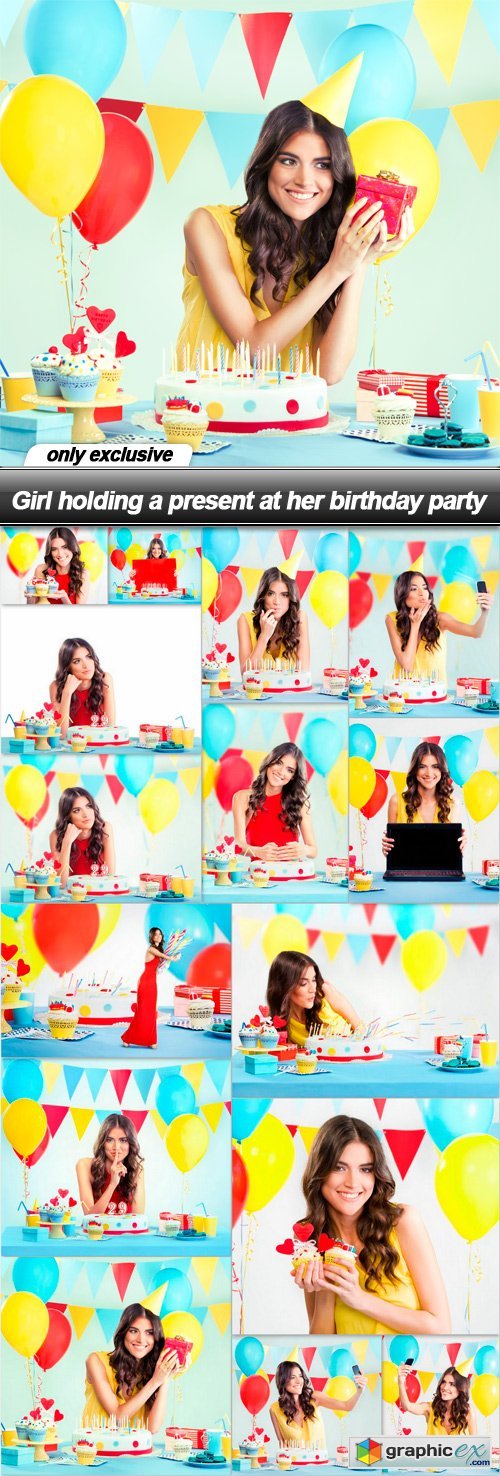 Girl holding a present at her birthday party - 15 UHQ JPEG