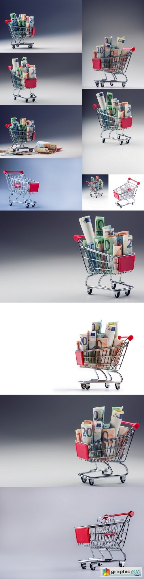 Shopping trolley full of euro money - banknotes