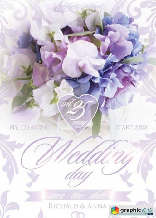 Wedding Day. Save the Date Flyer PSD Template + Facebook Cover