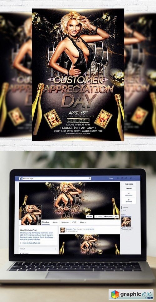 Customer Appreciation Day Flyer PSD Template + Facebook Cover