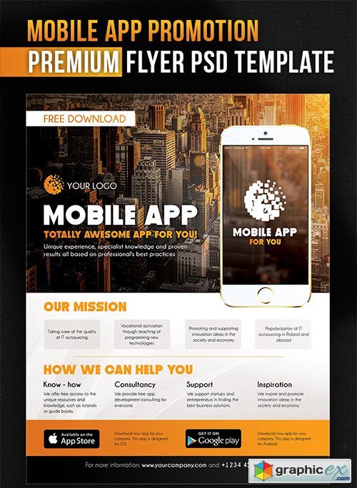  Mobile App Promotion Flyer PSD Template + Facebook Cover