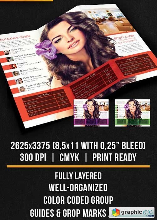 Beauty Salon Tri-Fold Brochure PSD Template