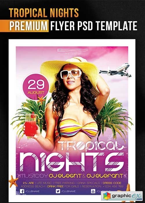 Tropical Nights  Flyer PSD Template + Facebook Cover