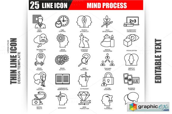 Thin Line Mind Process Icons