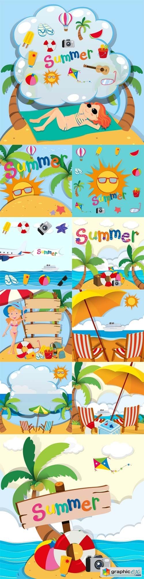 Vector Set - Summer Theme with Sand and Sun