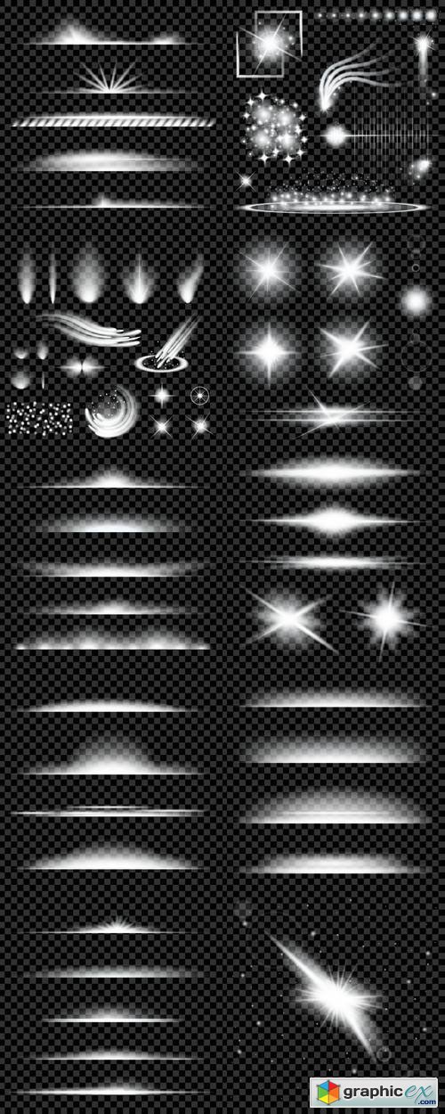 Creative Concept Vector Set of Glow Light Effect Stars Bursts with Sparkles Isolated on Black Background