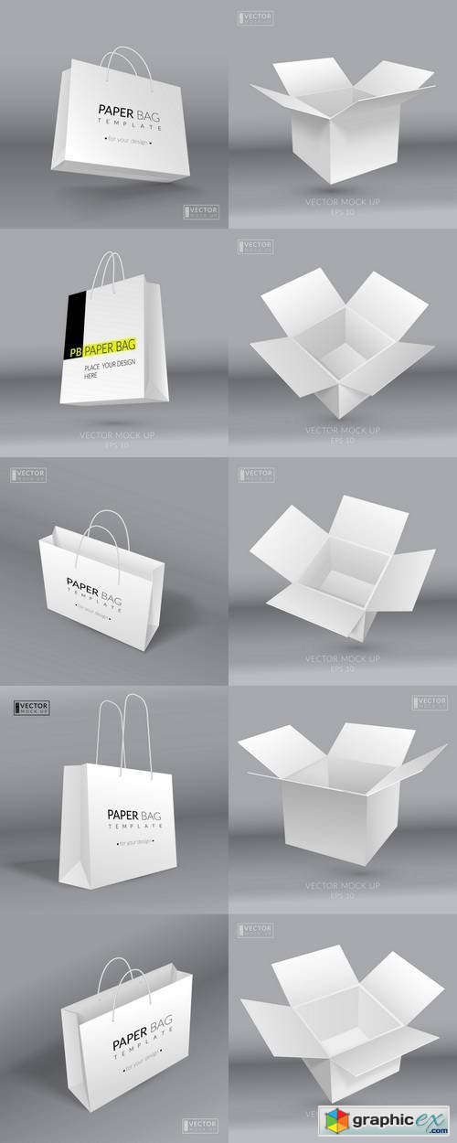 Realistic Paper Bag & Empty Mox Mock Up