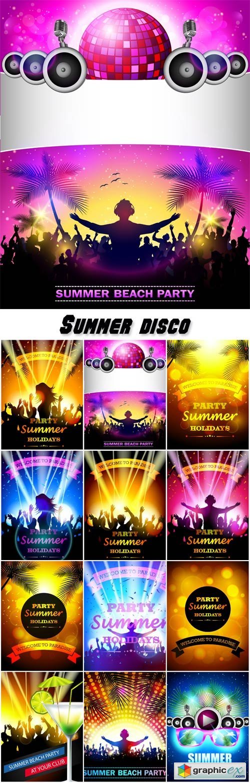 Summer disco, vector posters