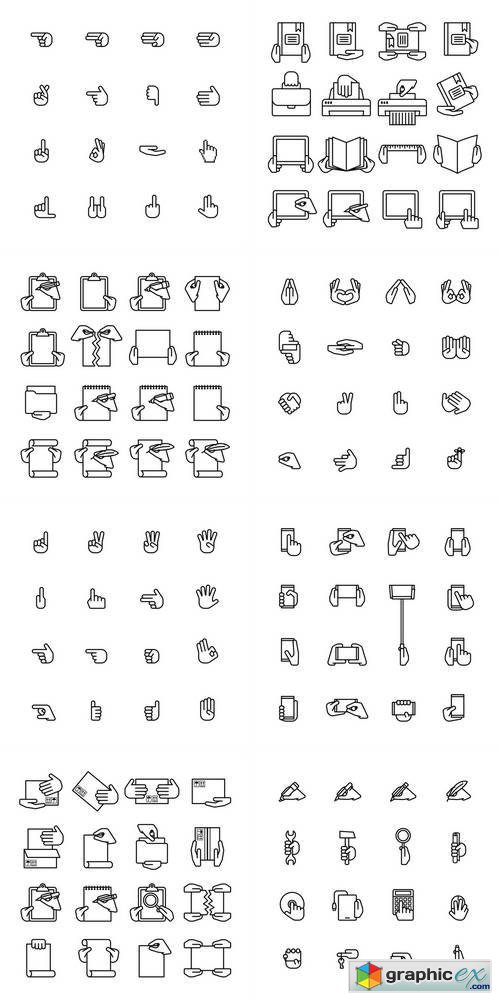 Flat Style Icons with Hands