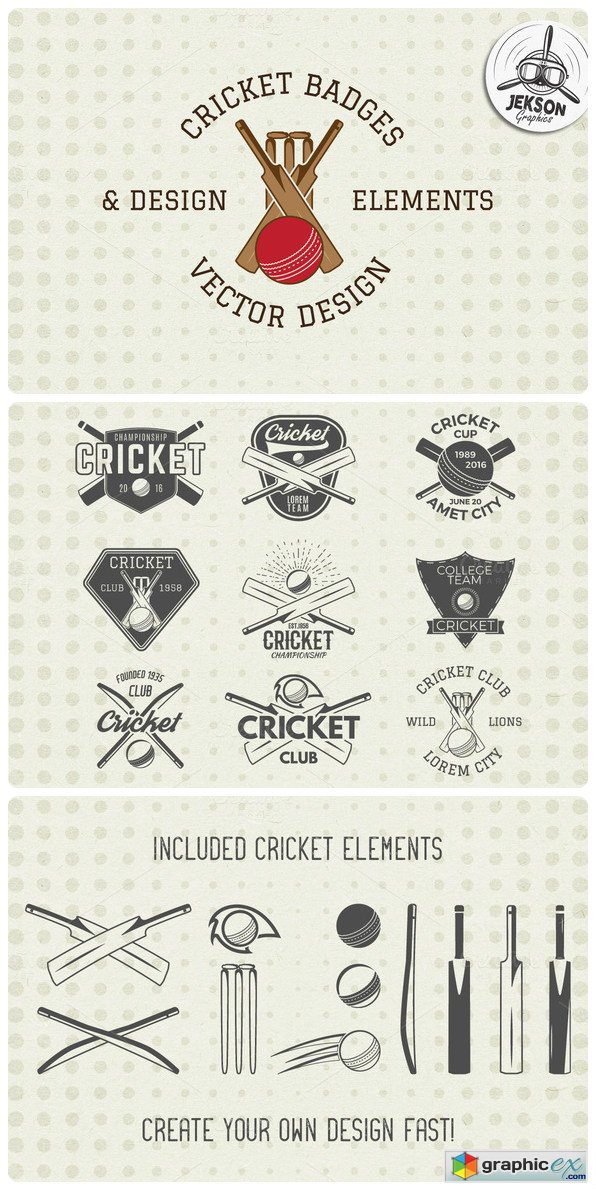 Cricket Badges & Design Elements