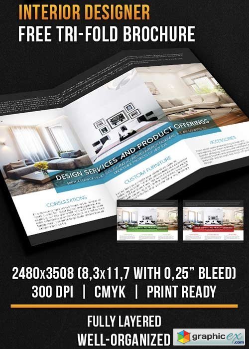 Interior Designer Tri-Fold Brochure PSD Template