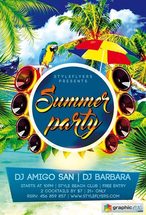 Summer Party PSD Flyer Template + Facebook Cover