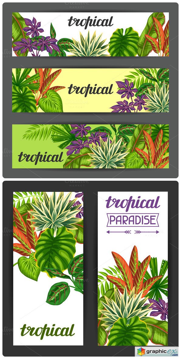 Banners with tropical plants