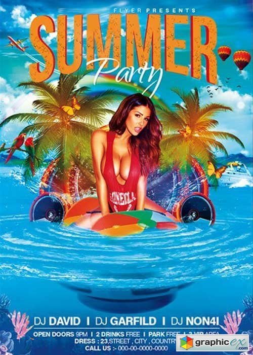Summer Party V10  Premium Flyer Template + Facebook Cover