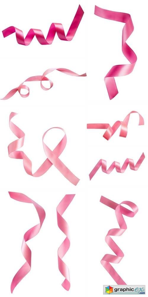 Pink Curved Ribbon Isolated on White