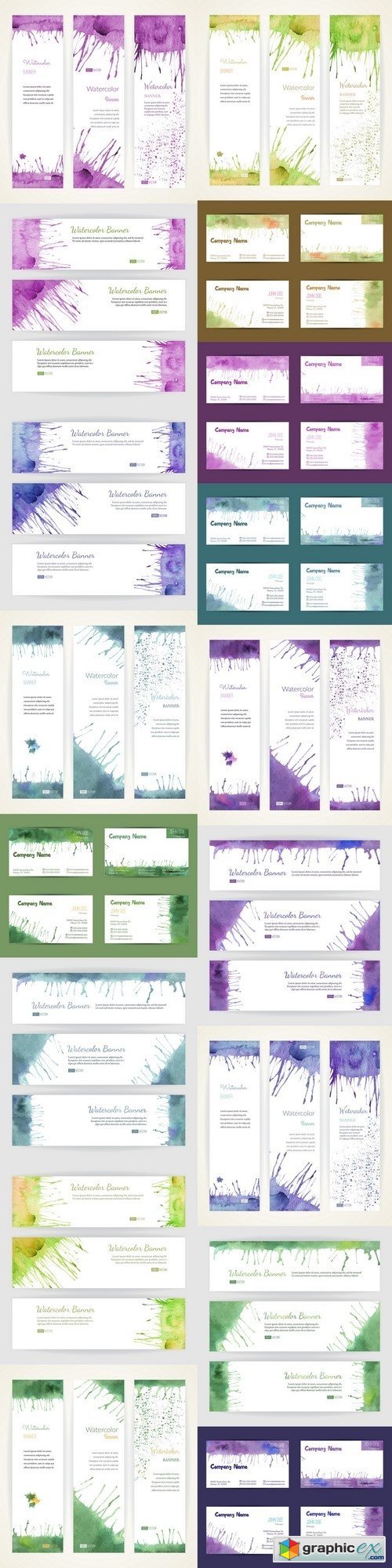 Set of painted watercolor vertical banners