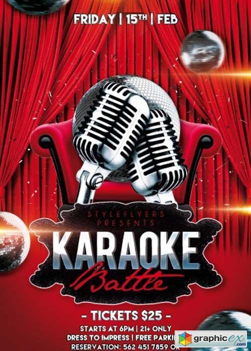  Karaoke Battle Party PSD Flyer Template with Facebook Cover 